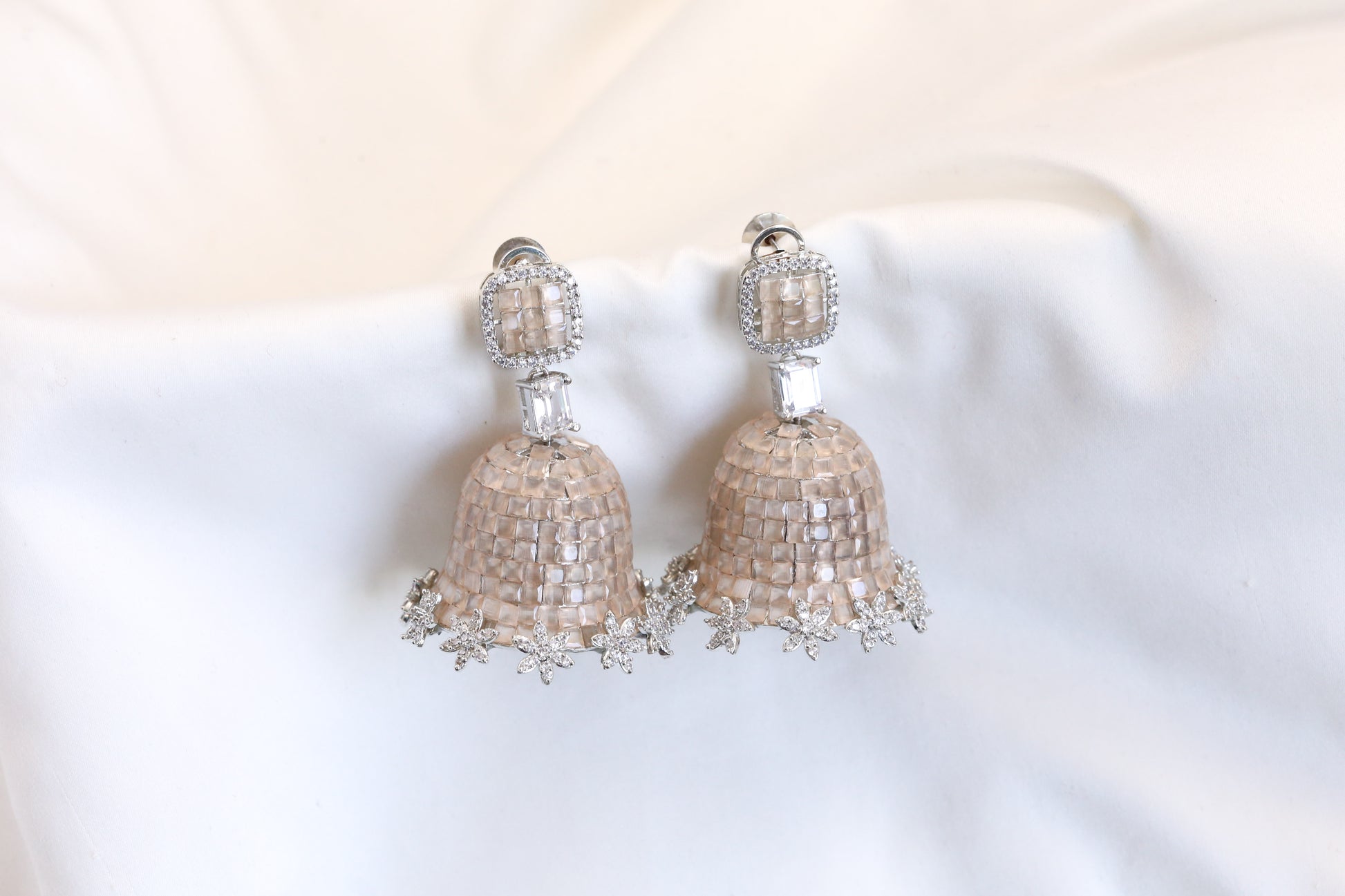 Peach Invisible Setting Jhumka - Large Size