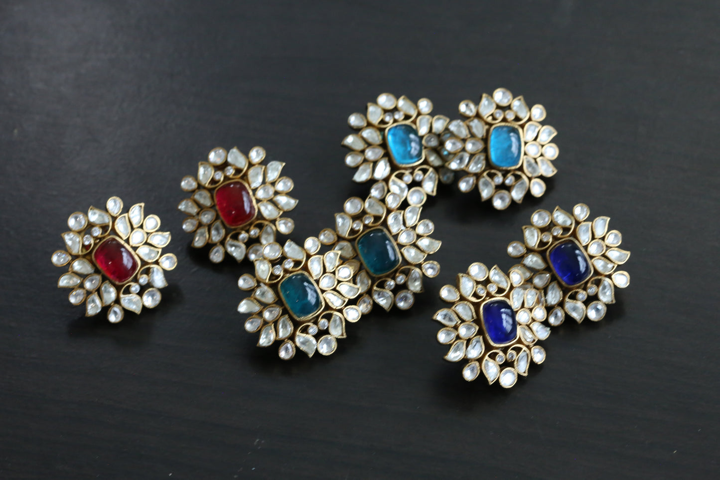Kundan Moissanite Look Polki Studs