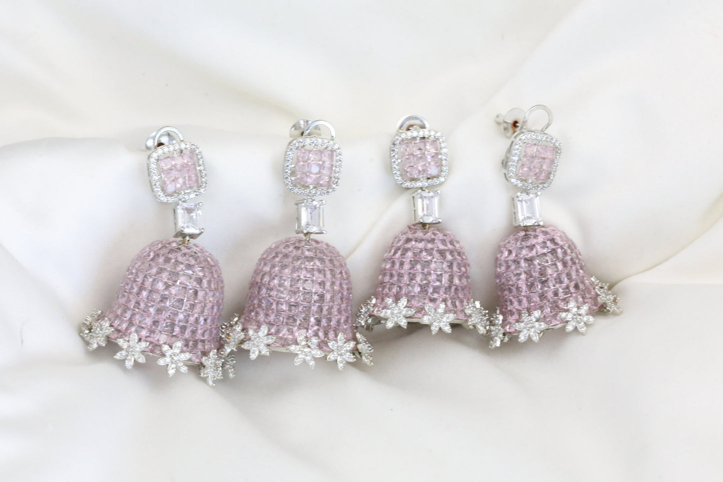 Pink Invisible Setting Jhumka - Small & Large Size
