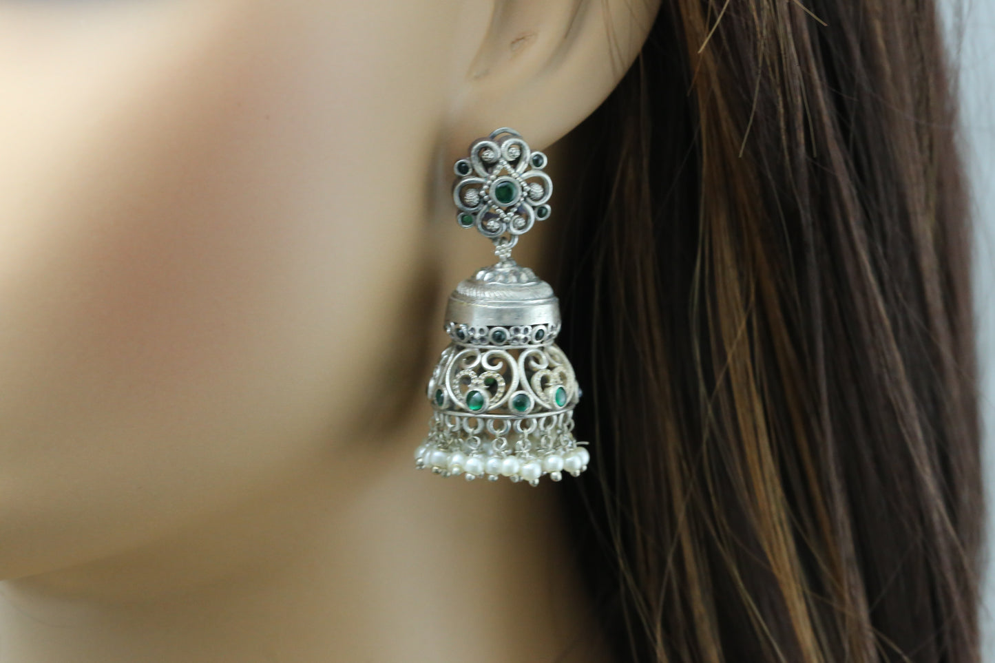 Kemp Stone Jhumka - Green