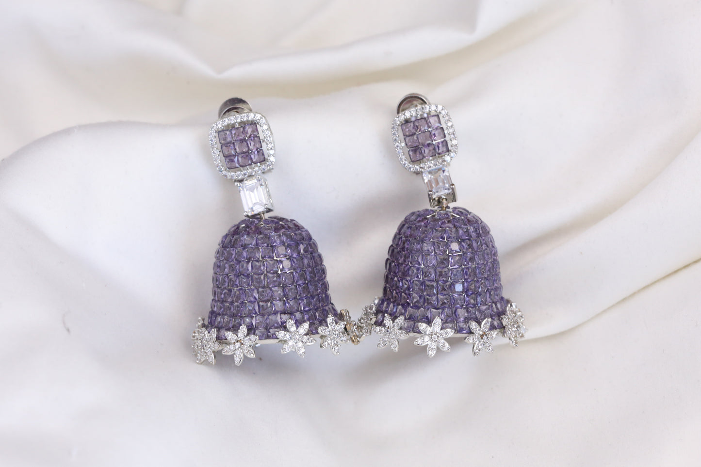 Purple Invisible Setting Jhumka - Large Size