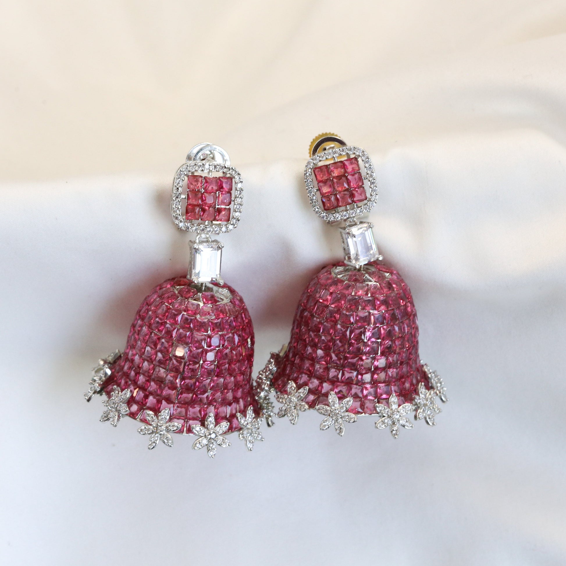 Pink Invisible Setting Jhumka - Large Size