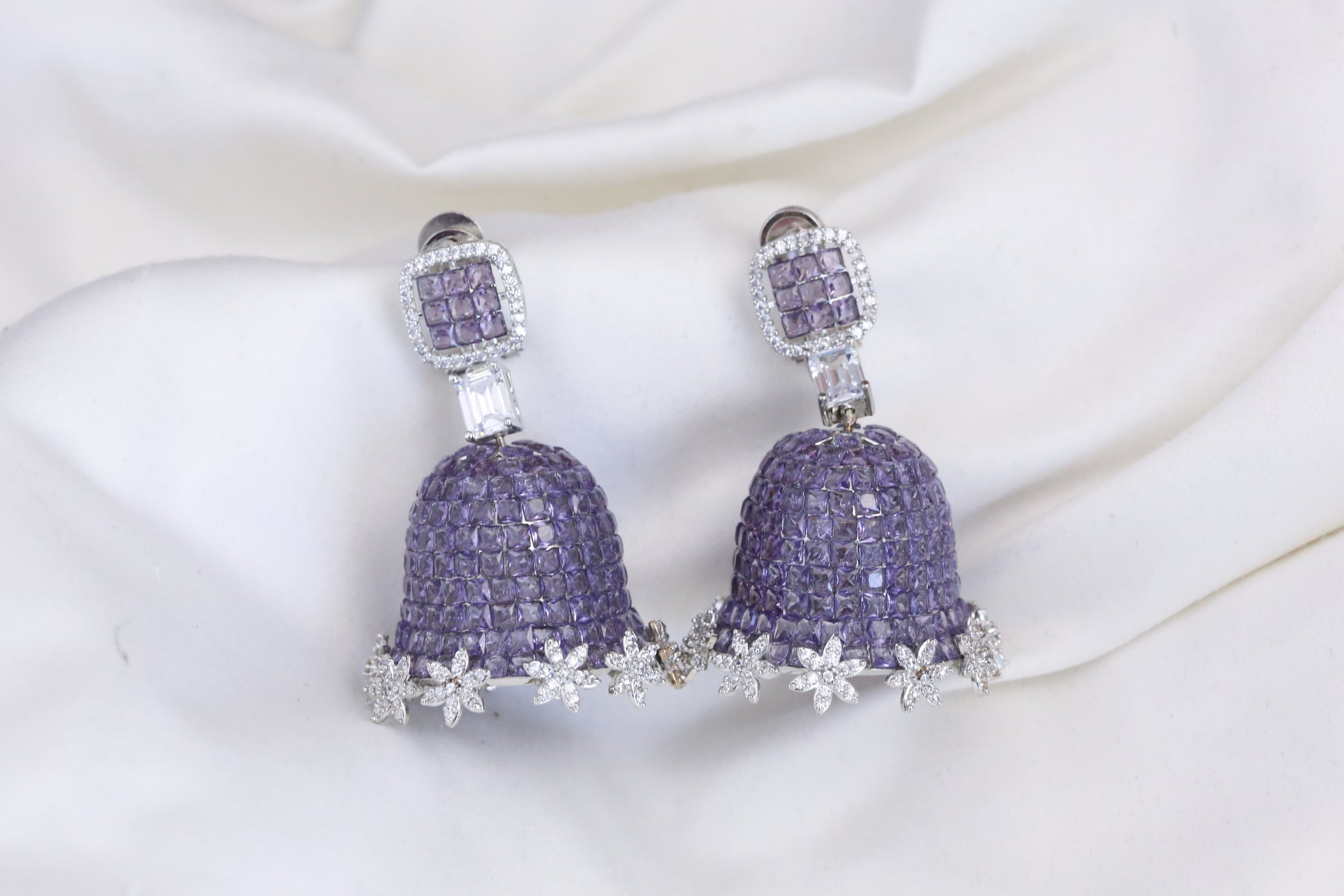 Purple Invisible Setting Jhumka - Large Size