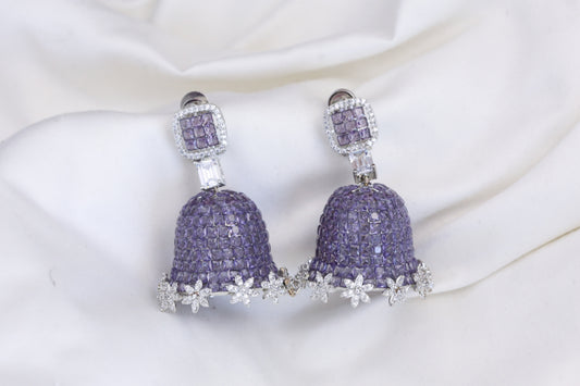 Purple Invisible Setting Jhumka - Large Size