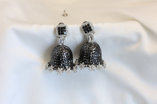 Black  Invisible Setting Jhumka - Small Size