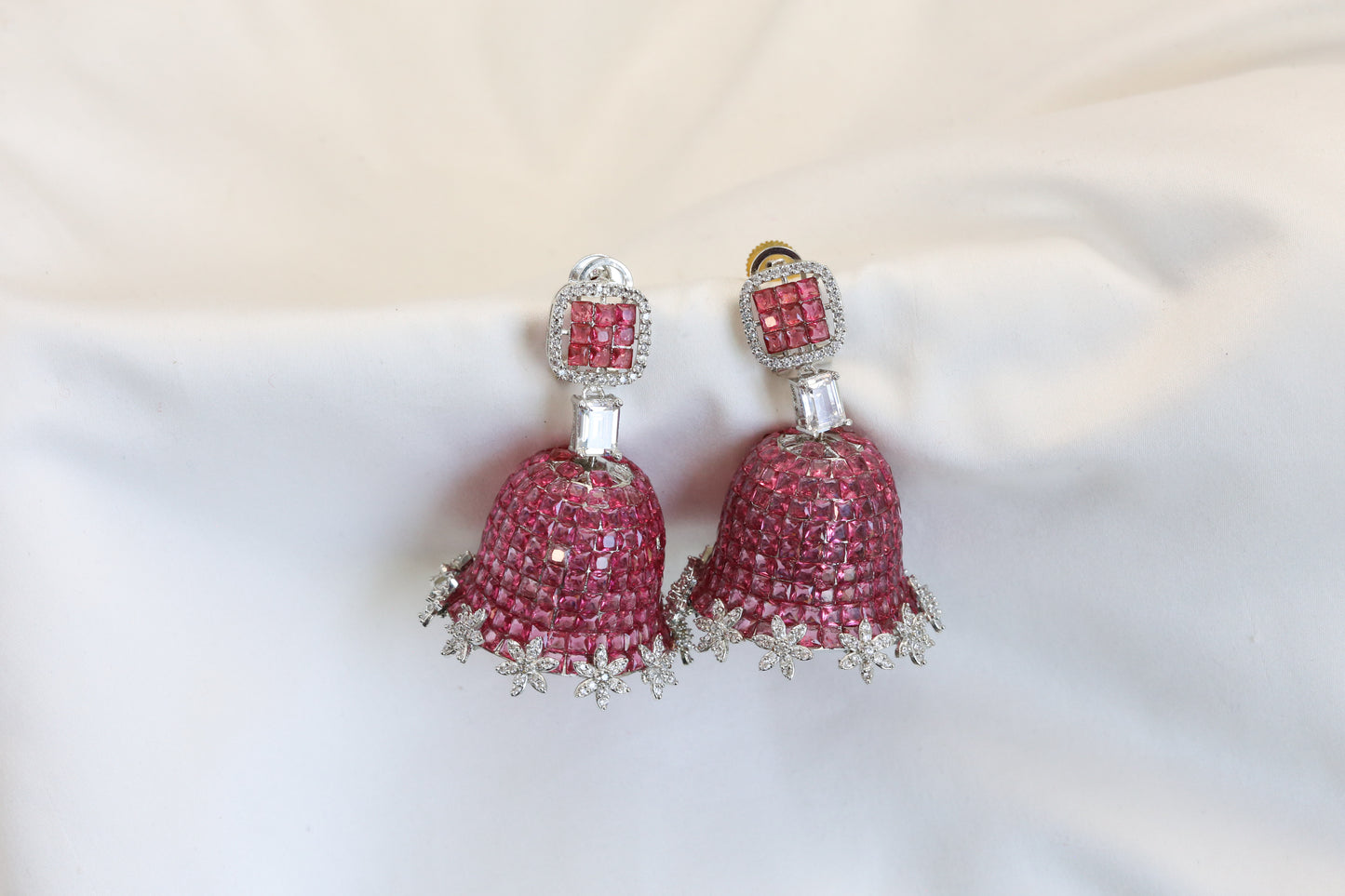 Pink Invisible Setting Jhumka - Large Size