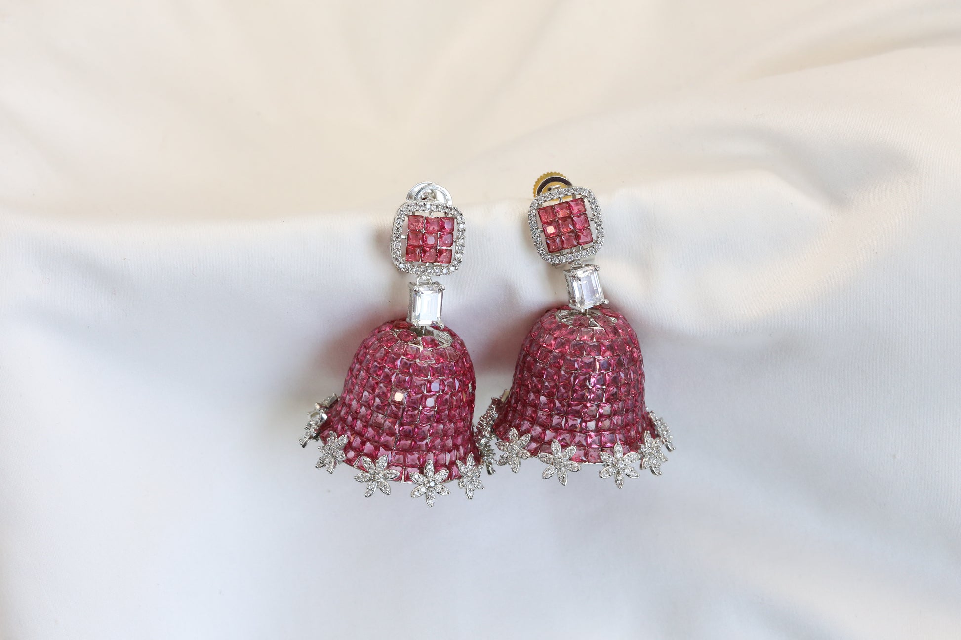 Pink Invisible Setting Jhumka - Large Size