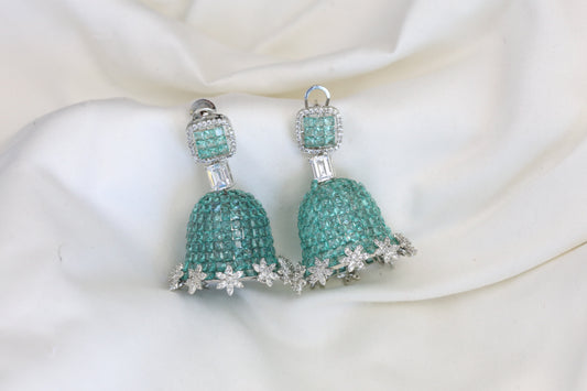 Teal Invisible Setting Jhumka - Large Size