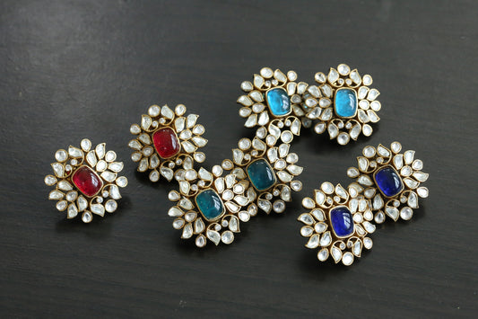 Kundan Moissanite Look Polki Studs