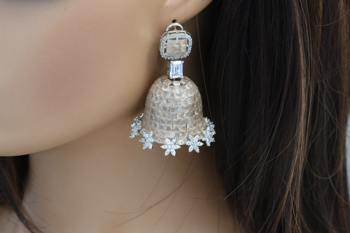 Peach Invisible Setting Jhumka - Large Size