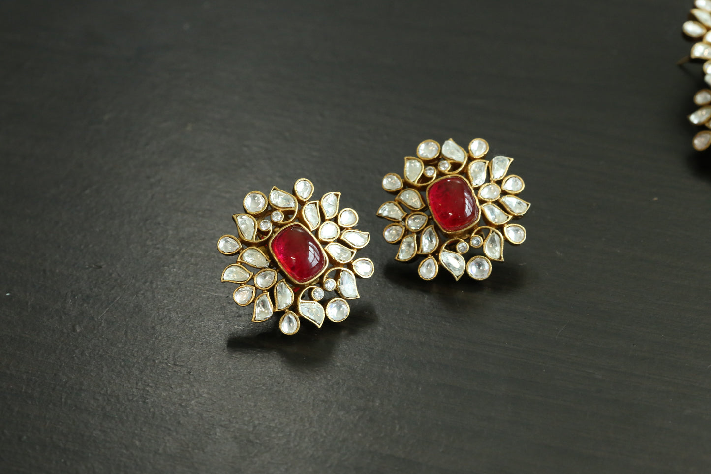 Kundan Moissanite Look Polki Studs