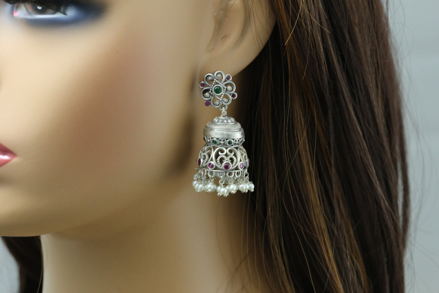 Kemp Stone Jhumka - Ruby Green