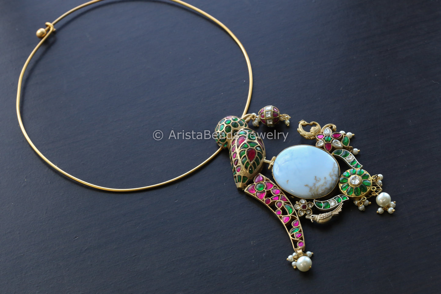 Multicolor Kundan Jadau Fusion Hasli Necklace - Larimar