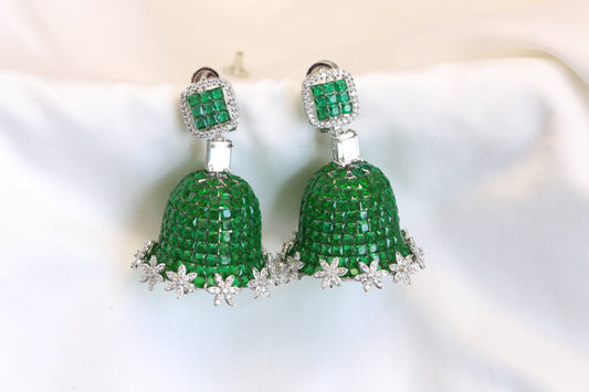 Green Invisible Setting Jhumka - Large Size