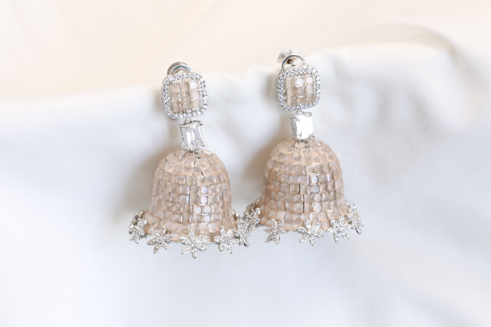 Peach Invisible Setting Jhumka - Large Size