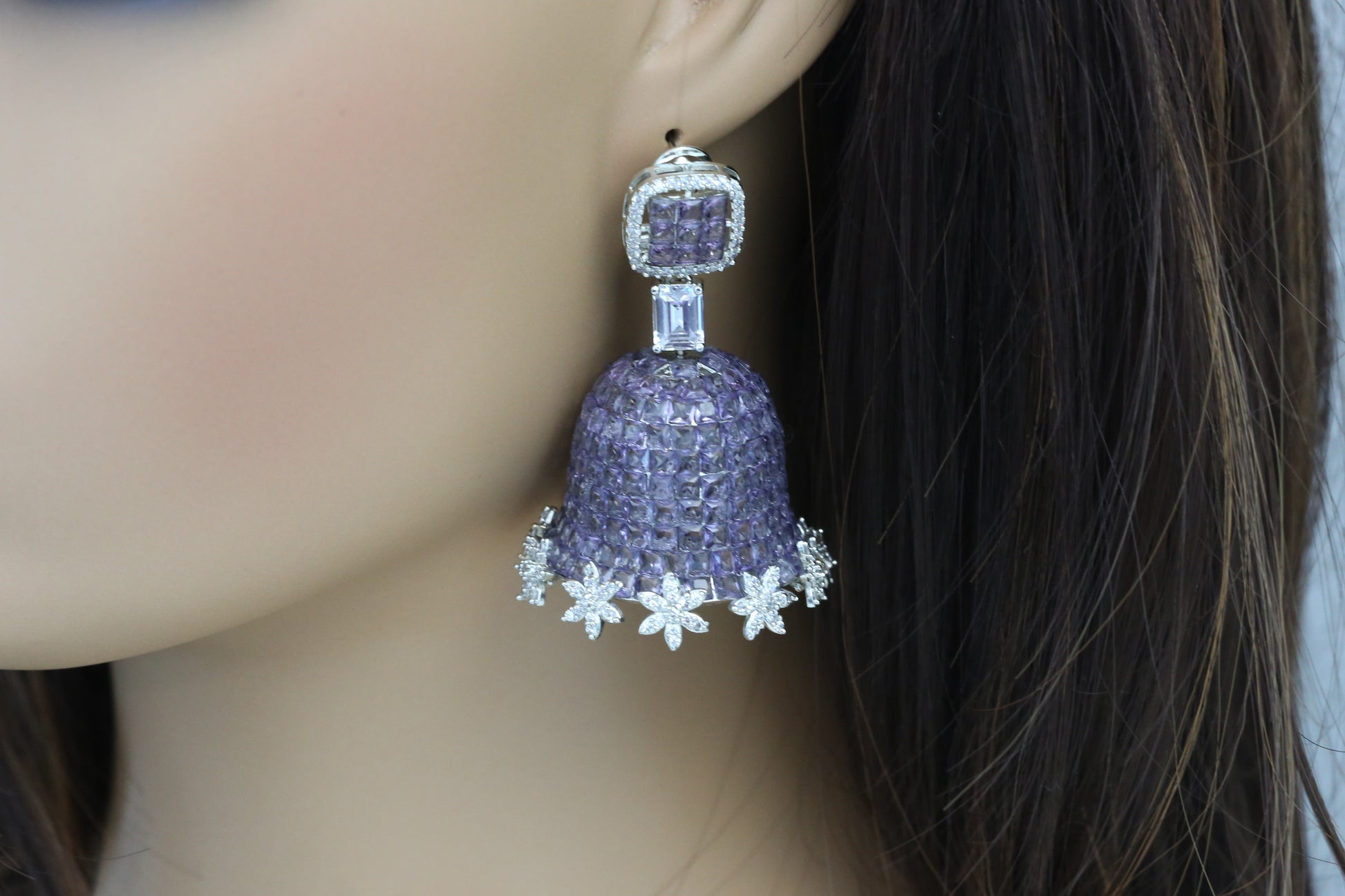 Purple Invisible Setting Jhumka - Large Size
