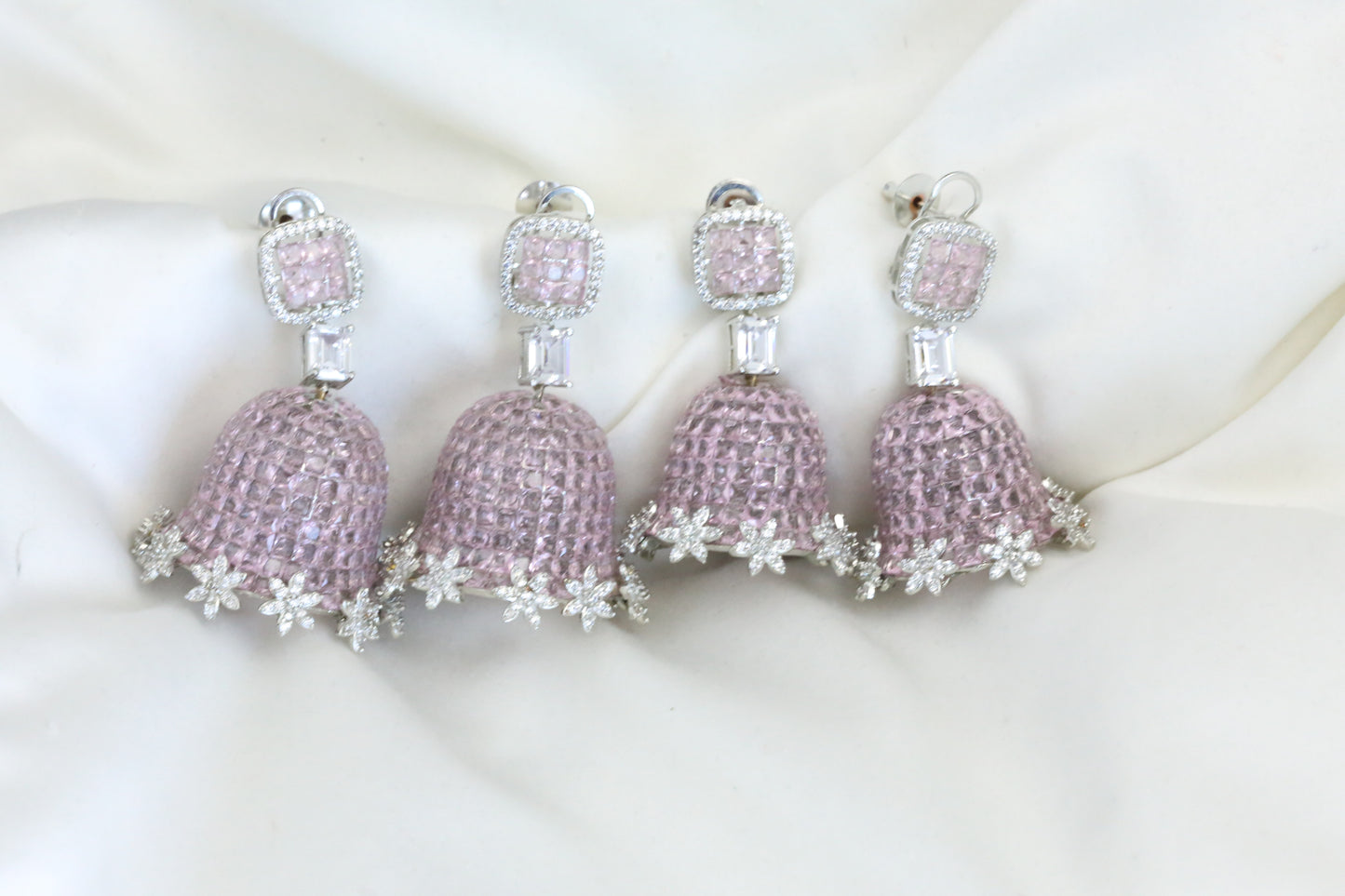Pink Invisible Setting Jhumka - Small & Large Size
