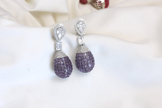 Short Invisible Settings Earrings -Purple