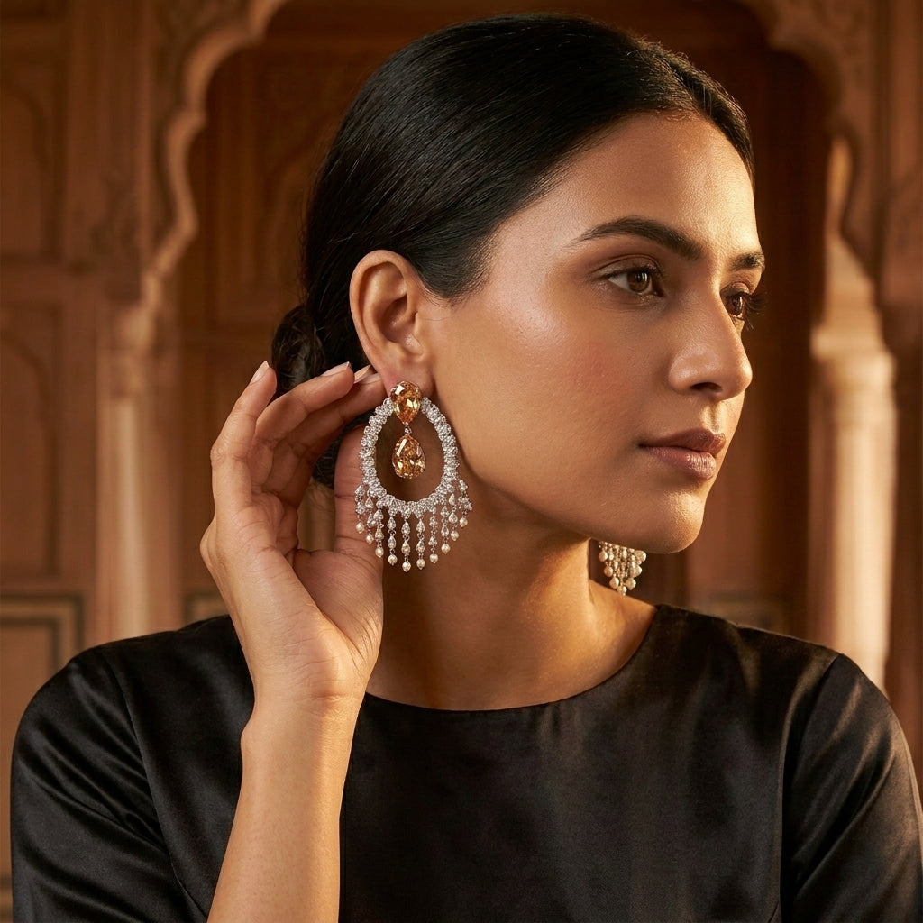 Alia Bhatt CZ Earrings - Champagne