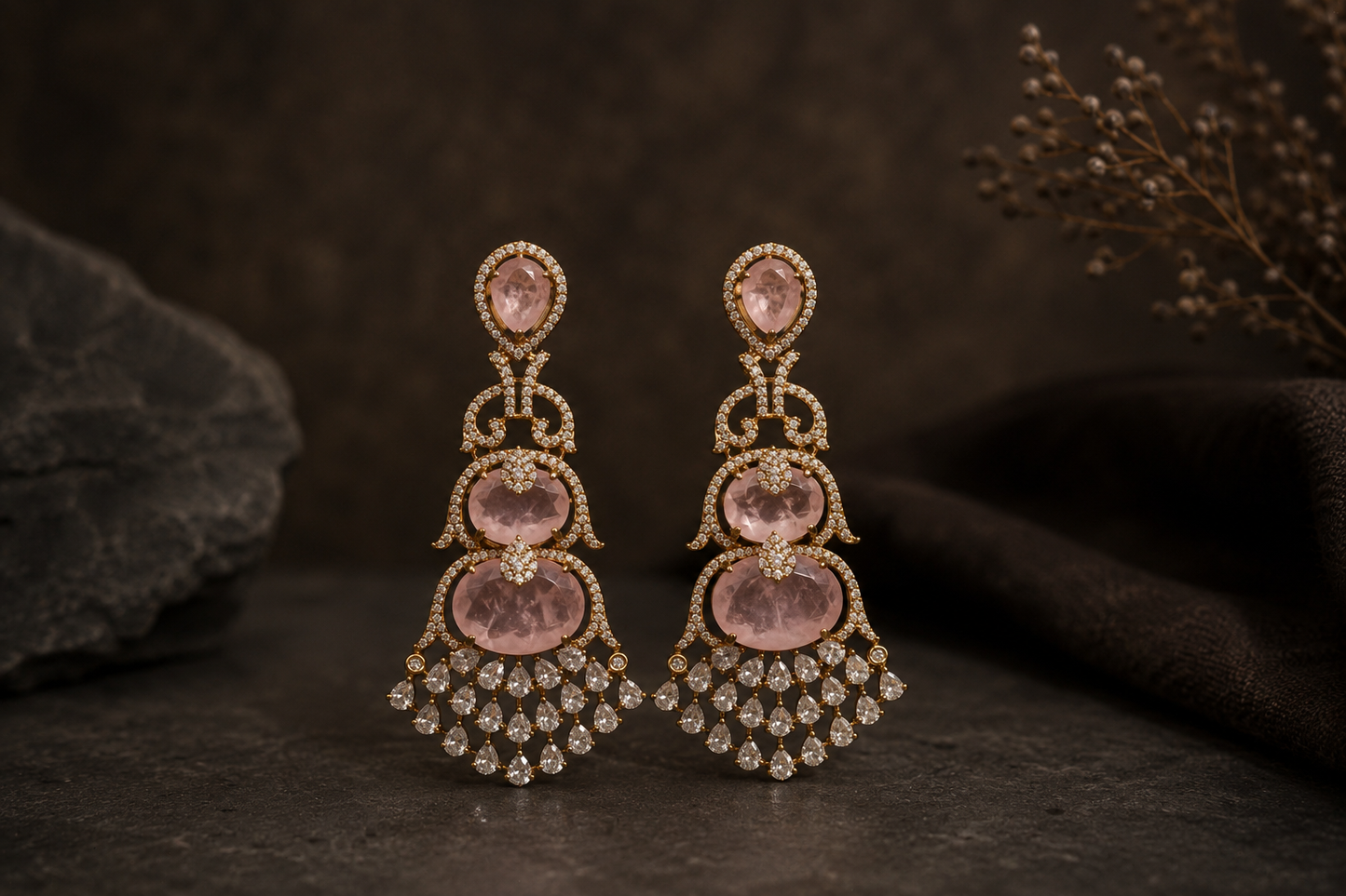 Aarika Doublet, MicroCZ & Mehndi Polish Earrings - Pink