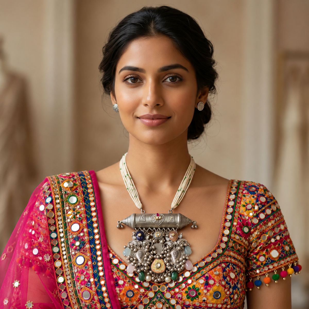 Tabeez Fusion Kundan & Semiprecious Stones Necklace