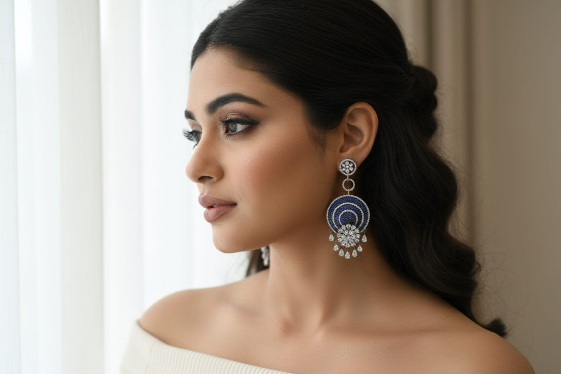 CZ Pave Setting Earrings - Blue