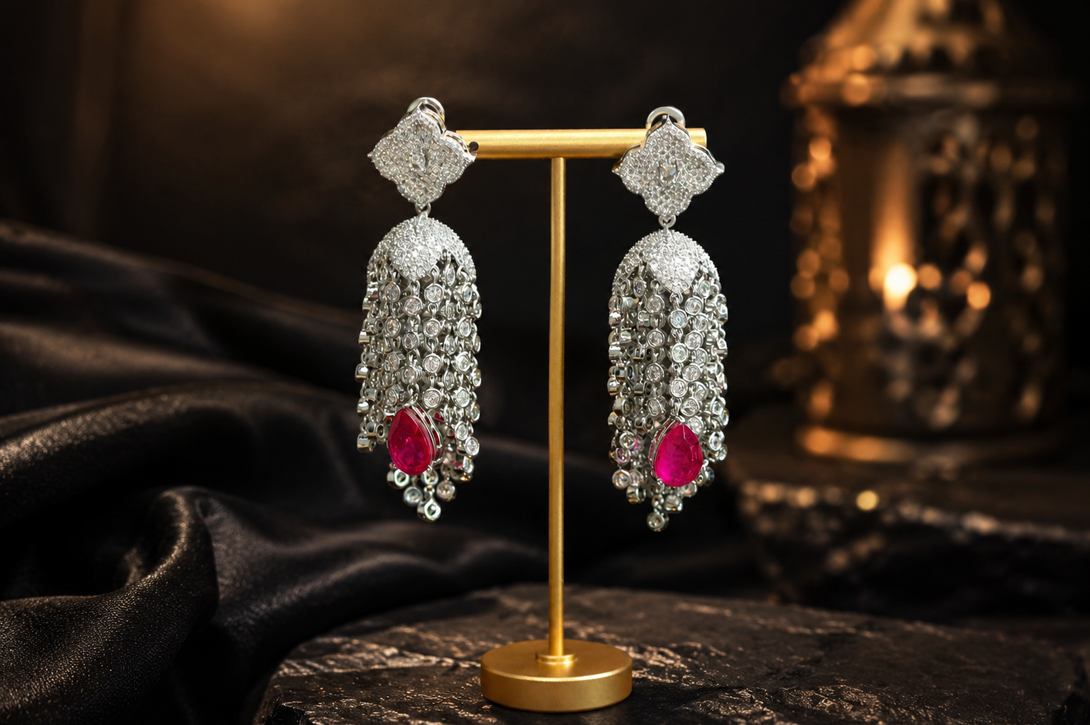 Kajal CZ Tassel Jhumka - Hot Pink