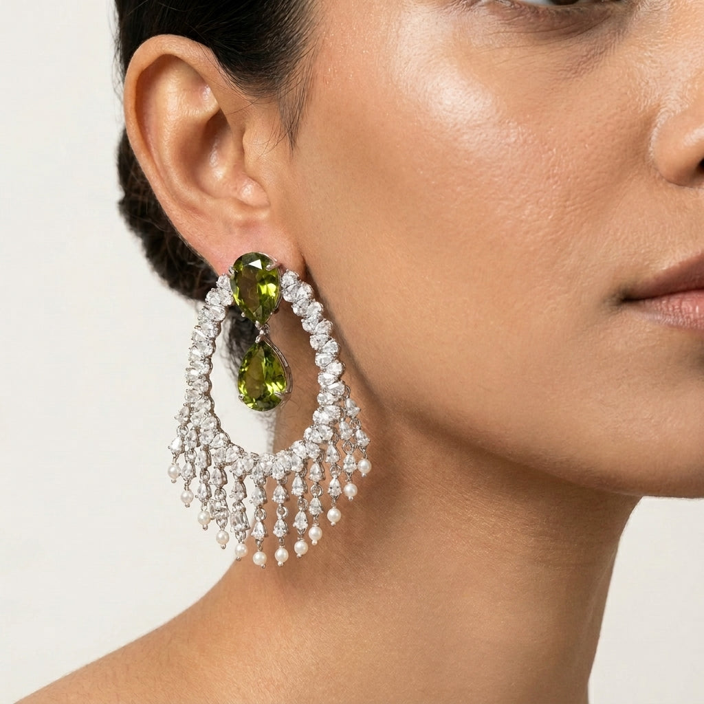 Alia Bhatt CZ Earrings - Olive Green