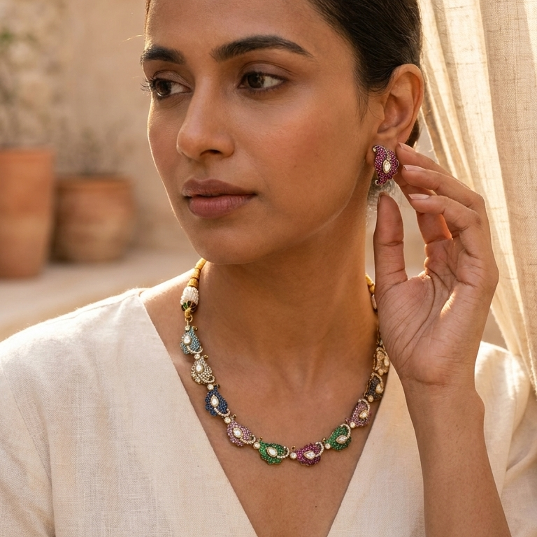 Multicolor Pave Setting CZ Necklace Set