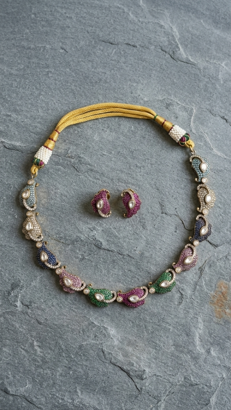 Multicolor Pave Setting CZ Necklace Set
