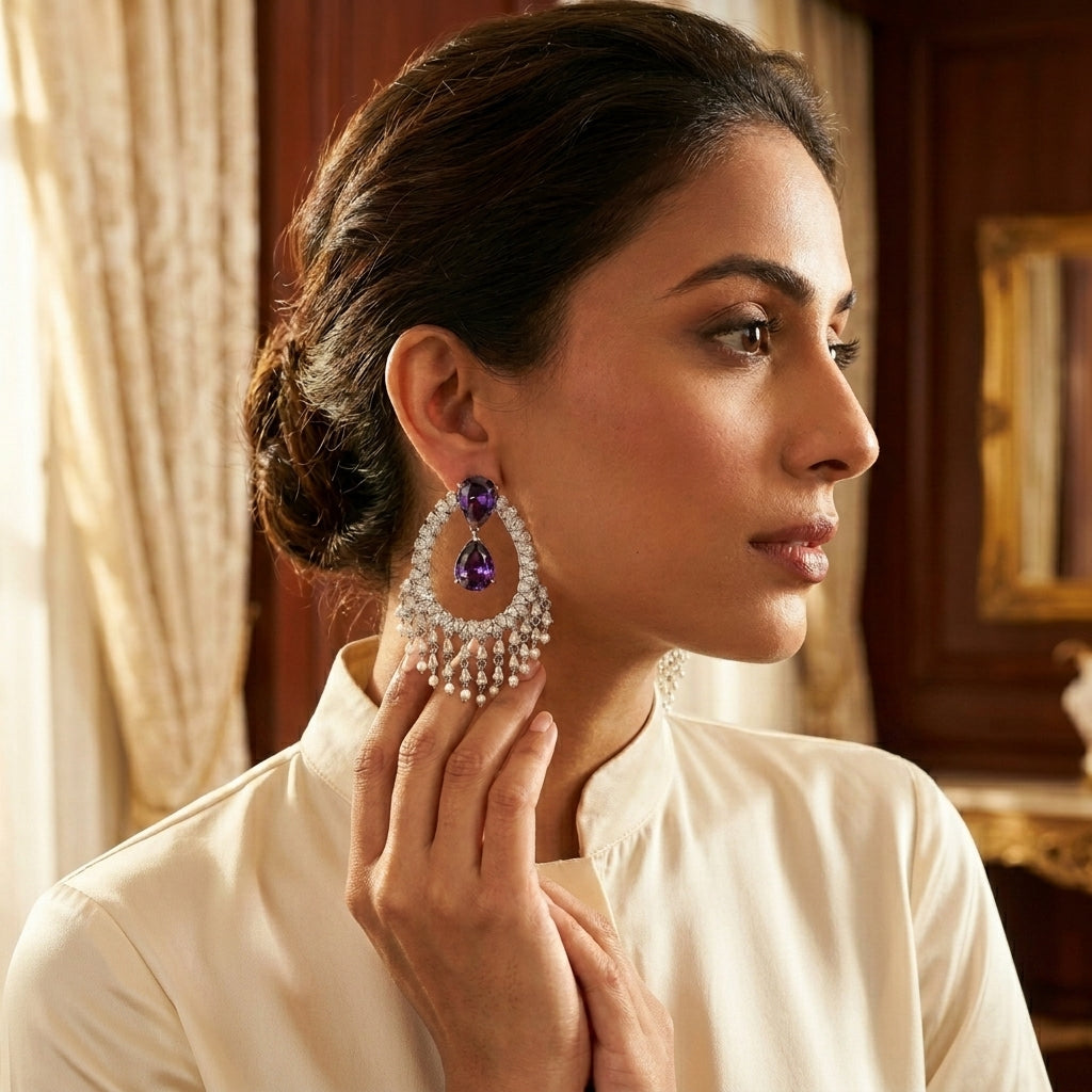 Alia Bhatt CZ Earrings - Purple