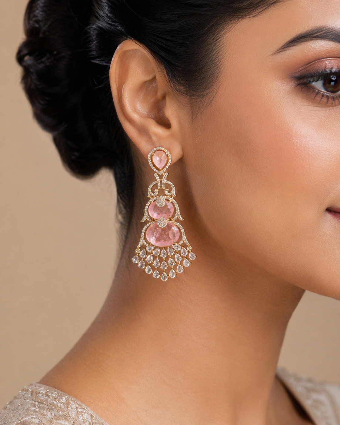 Aarika Doublet, MicroCZ & Mehndi Polish Earrings - Pink