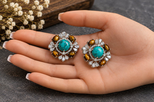 Shruti Semiprecious Studs - Turquoise & TigerEye