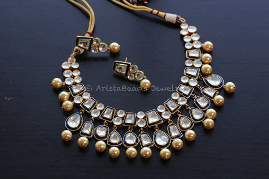 Roohi Meenakari Pachi Kundan Necklace Set - Blue Enamel(103-80)