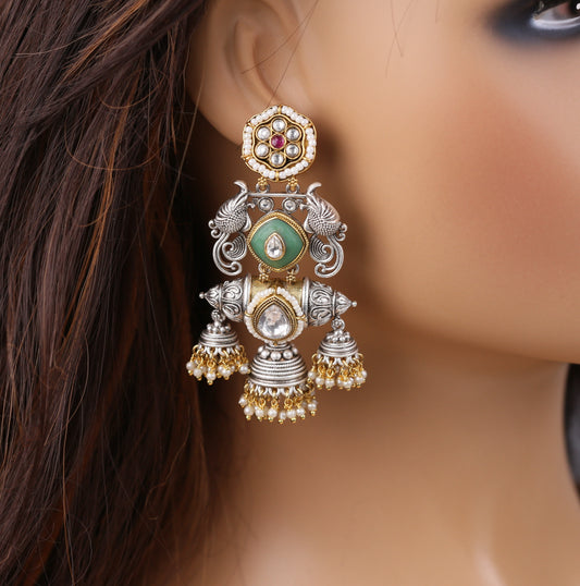 Dual Tone Fusion Jhumka (102-04) -Mint