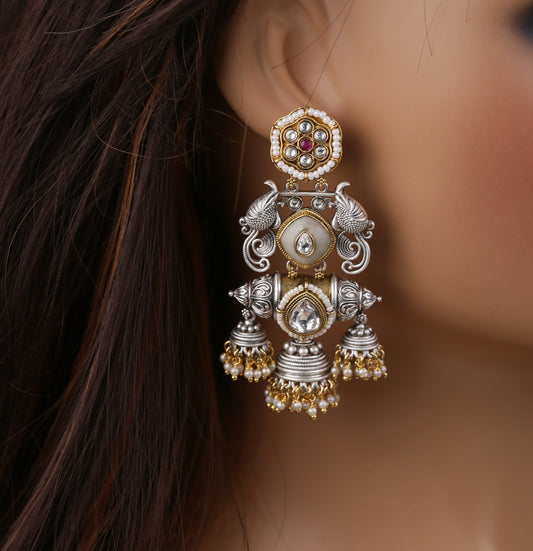 Dual Tone Fusion Jhumka (102-03) -Ivory