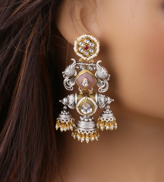 Dual Tone Fusion Jhumka (102-02) - Pink