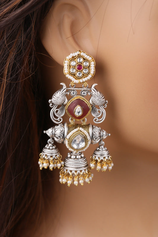 Dual Tone Fusion Jhumka (102-01) - Red