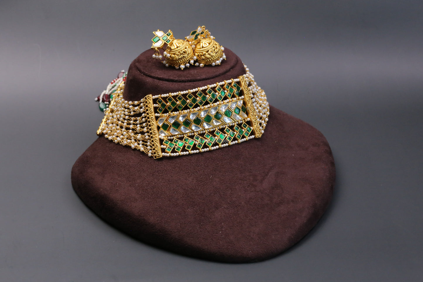 Henna Premium Jadau Choker Set - Real Pearls