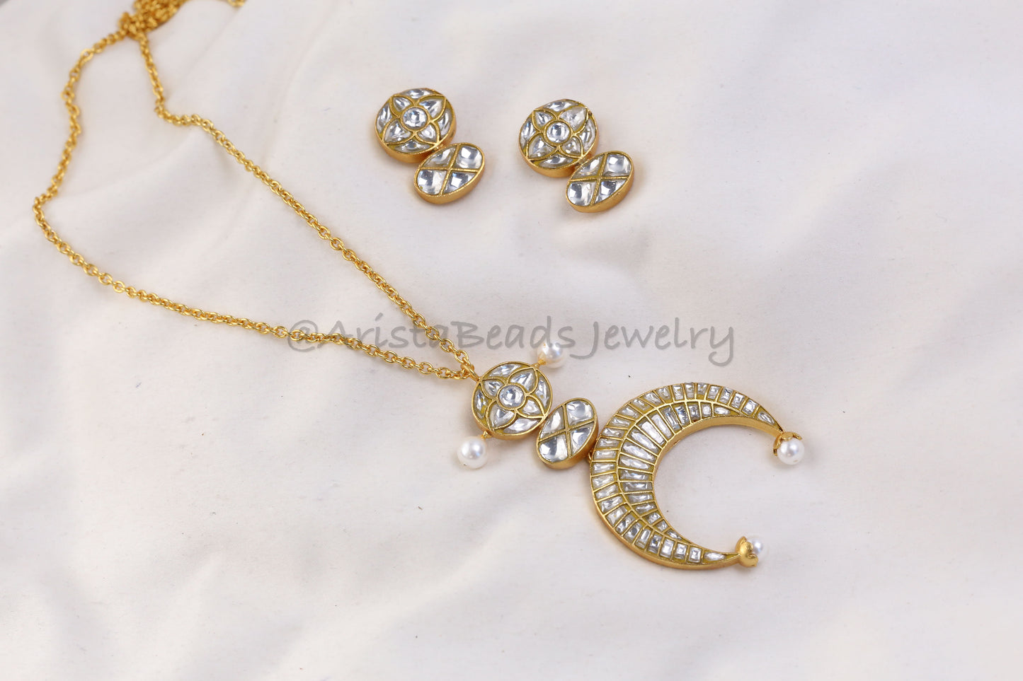 Chandini Fusion Jadau Necklace Set  (103-90) - Clear