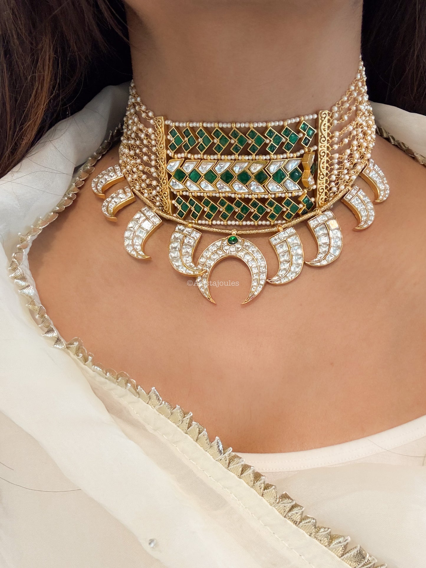 Henna Premium Jadau Choker Set - Real Pearls