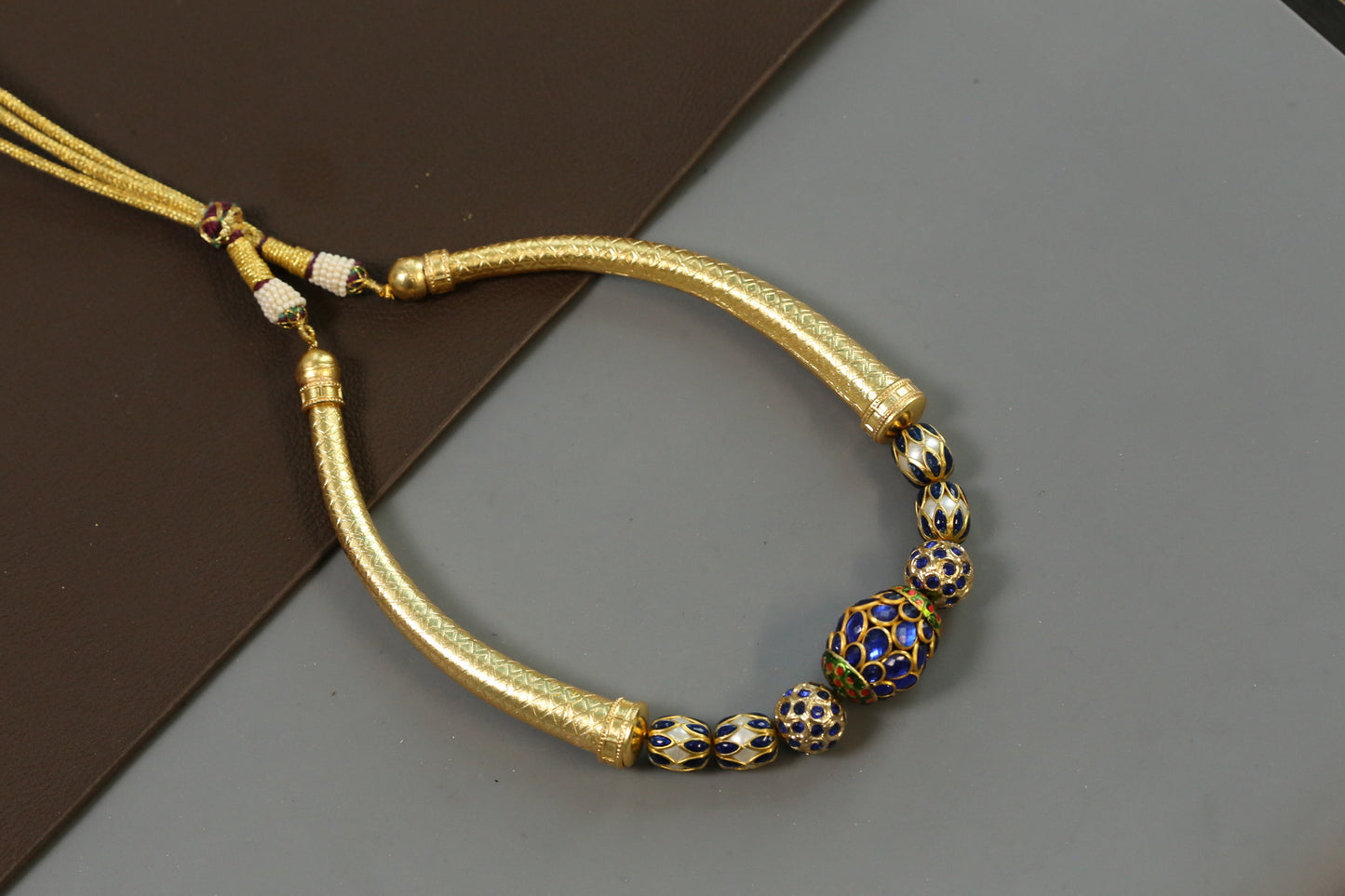 Jadai Work Hasli Kantha Necklace - Blue