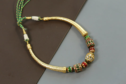 Jadai Work Hasli Kantha Necklace - Green Red