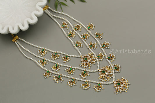 Niloufer Teen Lada Jadau Kundan Necklace (TL102-02) - Green