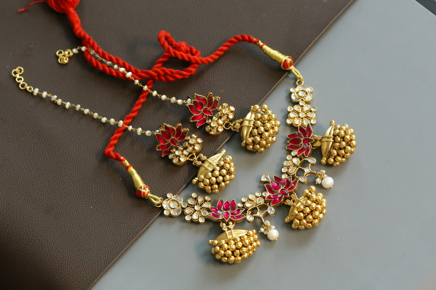 925 Sterling Silver Kundan Tabeez Necklace Set