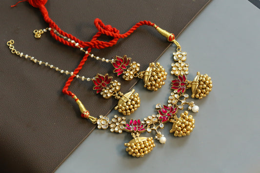 925 Sterling Silver Kundan Tabeez Necklace Set