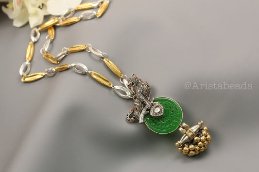 925 Silver Fusion Marcasite & Green Jade Necklace