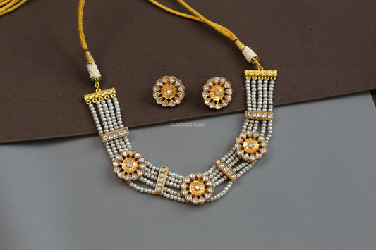 Mogra Vintage Look Kundan Necklace Set - Clear
