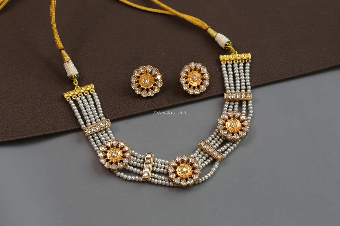 Mogra Vintage Look Kundan Necklace Set - Clear