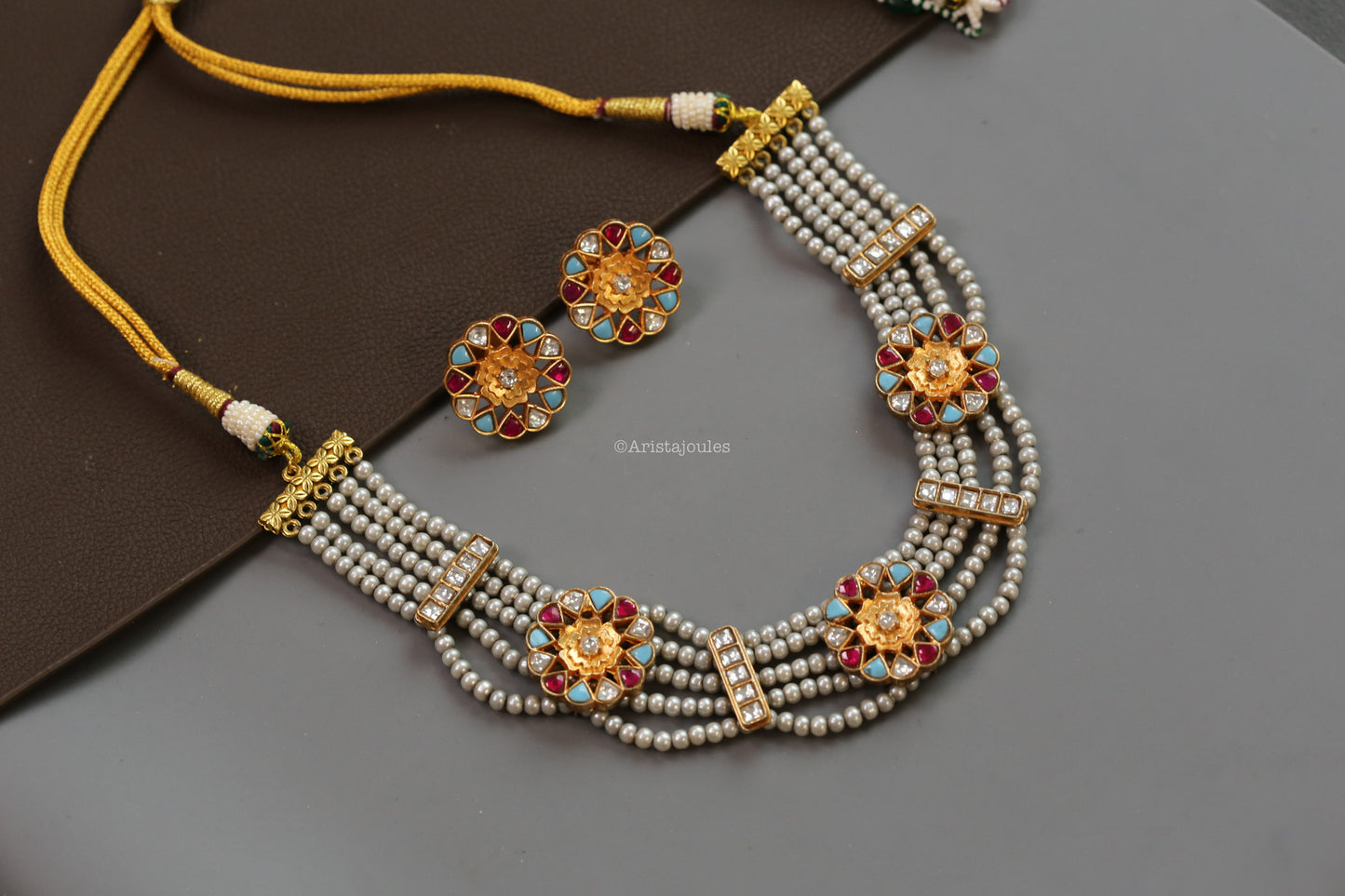 Mogra Vintage Look Kundan Necklace Set - Turquoise